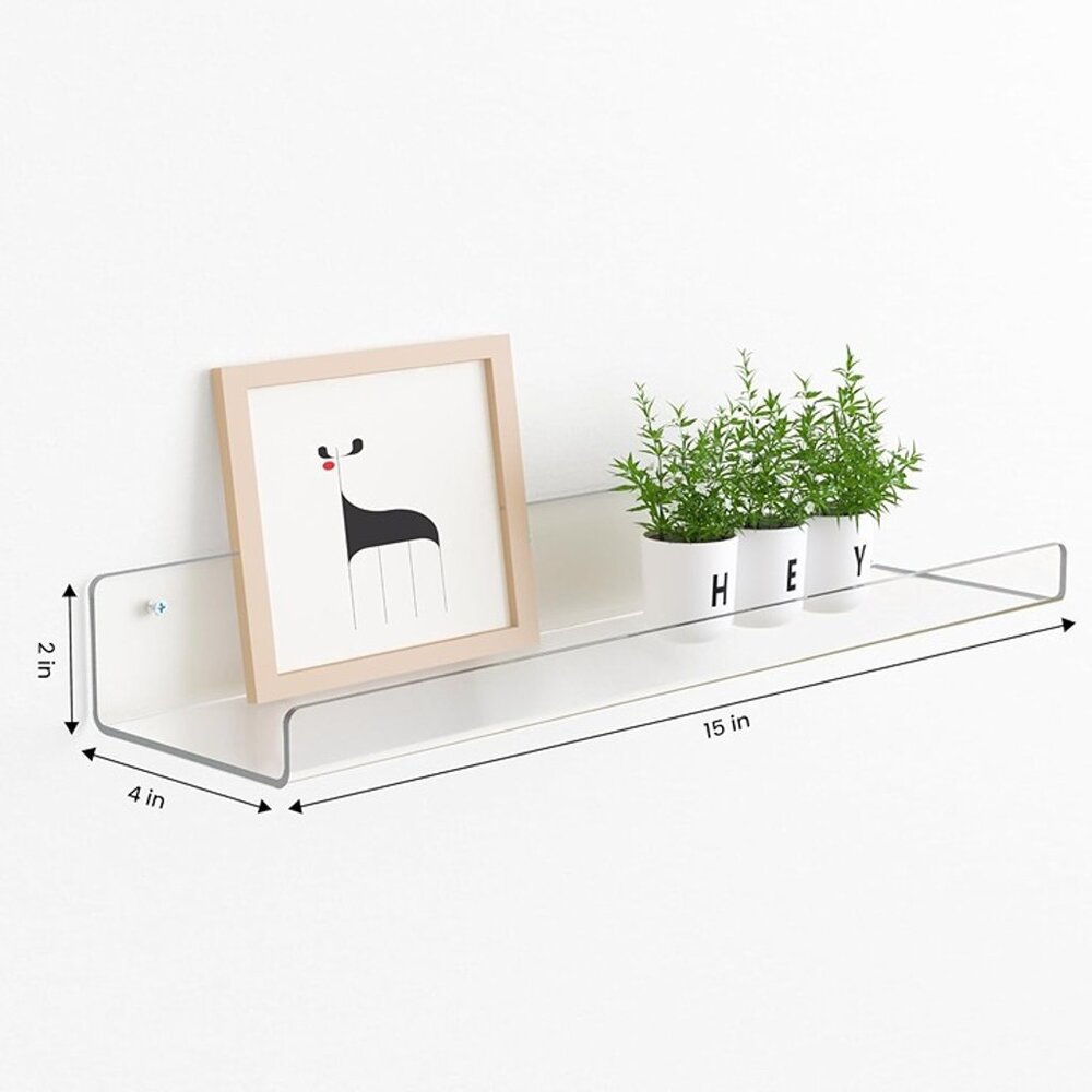 NEW 4 Pack Acrylic Shelves for Wall Storage, 15" Floating Bookshelves - Picture 5 of 8